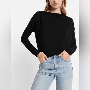 Express Ladies Black Long Sleeve Cowl Draped Back London Tee New Size S